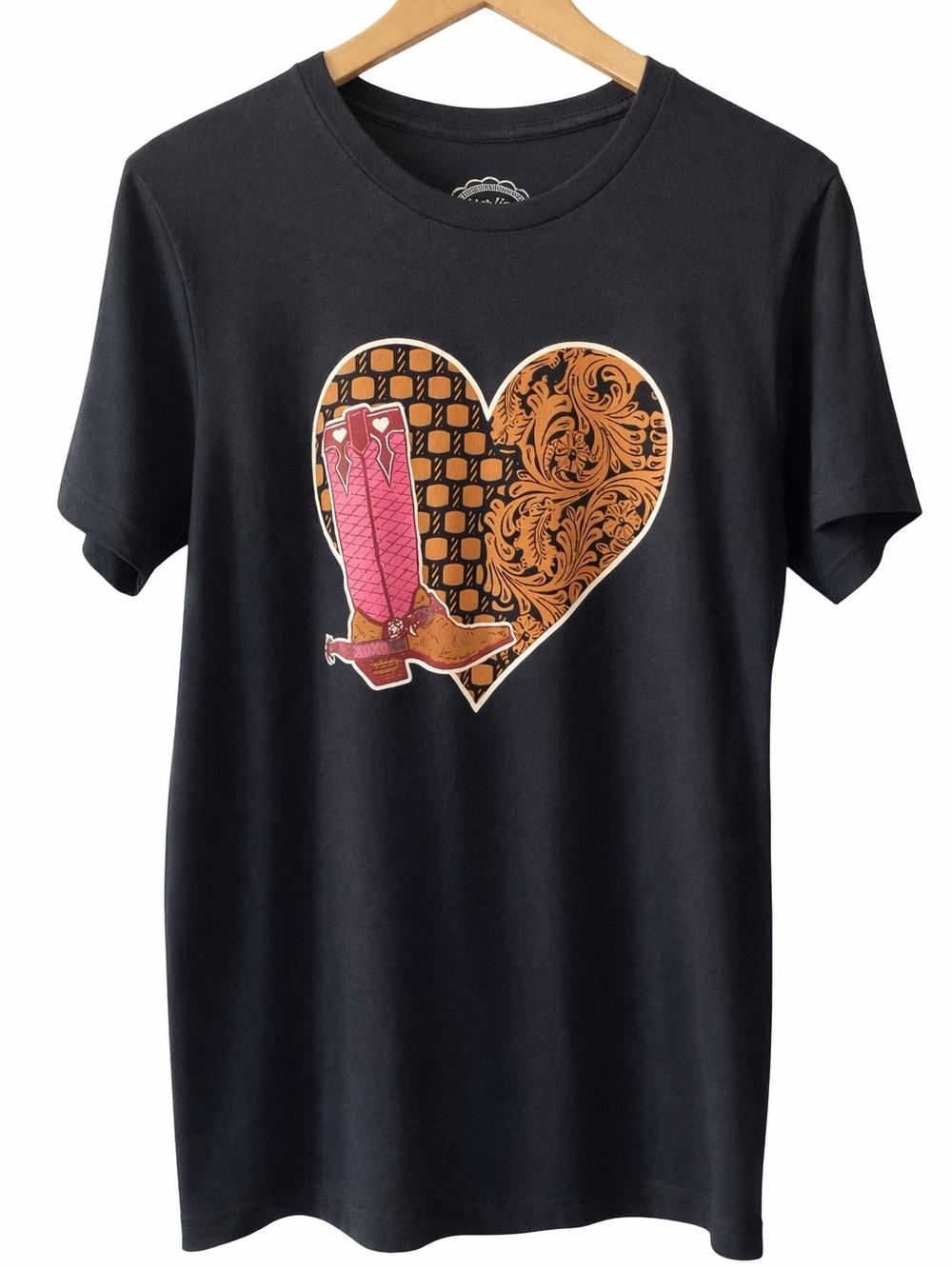 Sterling Kreek Cowboy Boot Heart Graphic Tee Women's M Black Western Country